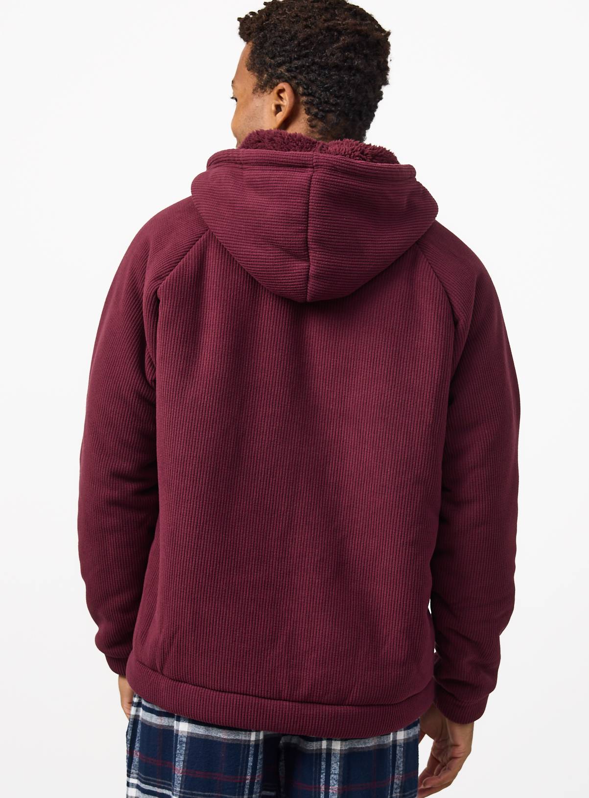 Burgundy Fleece Lined Waffle Hoodie Pyjamas M - Image 5